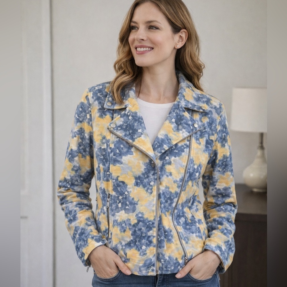 Nine West Blue and Yellow Floral Blazer Size Large
